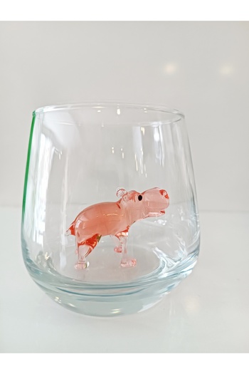 ADAMODART Pink Hippopotamus Glass Figured Water Cup - Single