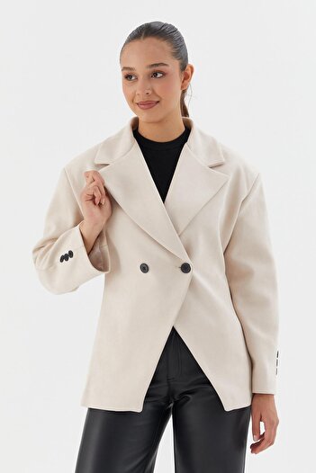 Shopping Shop Double-Breasted Closure Suede Jacket Tas