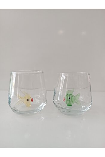 ADAMODART Fish Glass Shaped Coffee Side Water Glass Set of 2 - Green Yellow