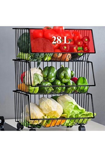 zola 3-tier foldable shelf on wheels, universal, metal, 61 x 41 x 29 cm, black