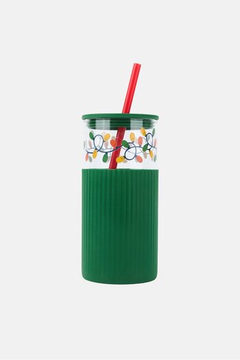 HOLİDAYS Glass Tumbler With Straw And Silicone Lid, Multicolor