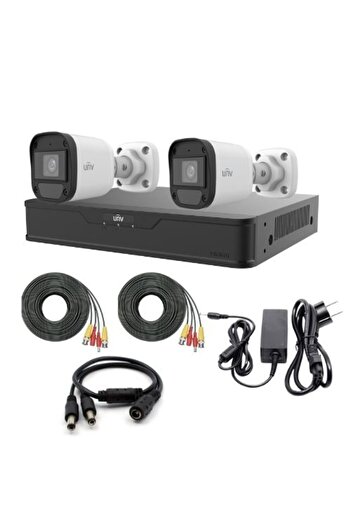Uniview Surveillance Kit with 2 cameras 5 MP, Audio, Infrared 20m, 4-channel 5MP Hybrid DVR, accesso