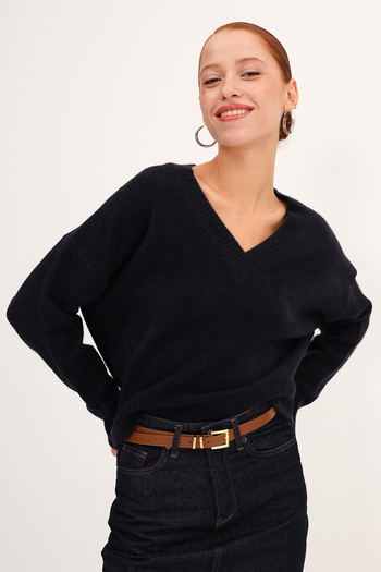 Addax V-Neck Long Sleeve Knitwear Sweater K3435-B1