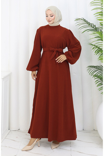 sefamerve Belted Dress with Elasticated Sleeves 2161-03 Tile