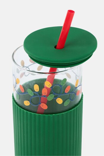 HOLİDAYS Glass Tumbler With Straw And Silicone Lid, Multicolor