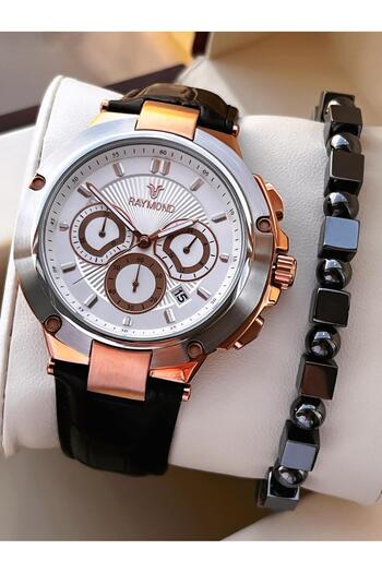 Raymond Special Leather Cord for Engagement and Grooms 2 Years Warranty 5 Atm Men's Wristwatch+Bracelet Rmd.44