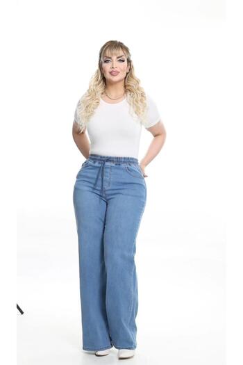 LİYACA Elastic Waist High Waist Loose Leg Large Size Denim Jeans