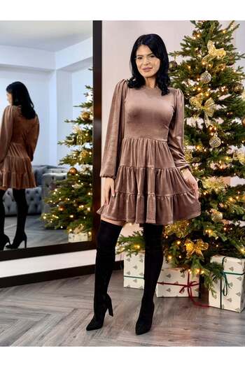 RAMONA BADESCU EXCLUSIVE Women's velvet dress – elegant short dress with ruffles and long sleeves