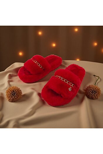 OEM Fluffy and warm slippers for women, with decorative metal applique, WP-8226