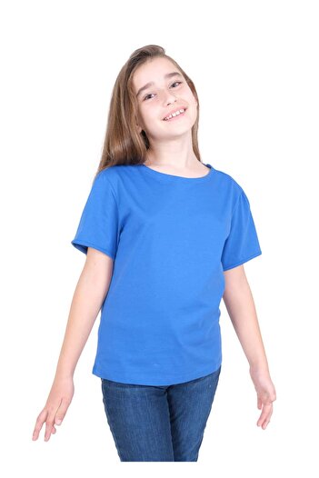 Ozmoz By Mukadder Özden Organic Watermelon Sleeved Blue Summer Girl's Tshirt