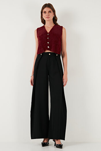 Lela Pantaloni cu picior lat, cu talie înaltă, cu detaliu cu pile, cu nasturi PANTALONI 68351133