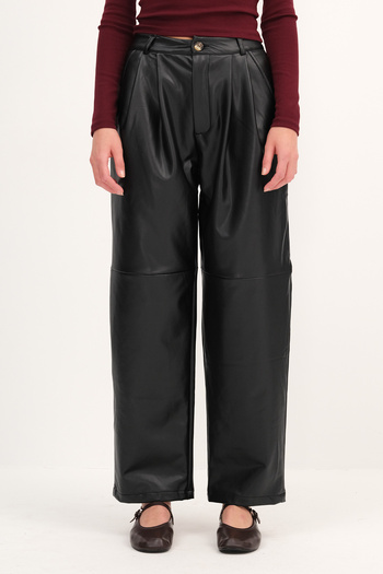 Addax Faux Leather Trousers with Front Pockets Pn17578