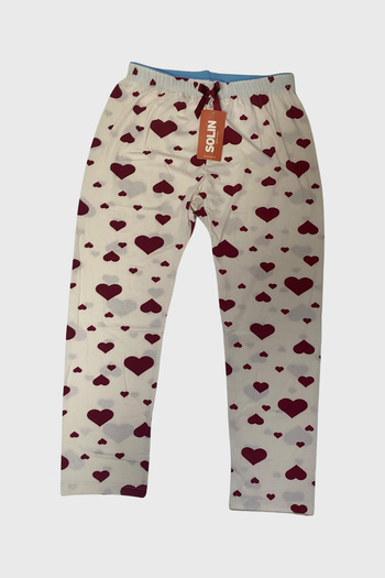 nasbina Women's Heart Patterned Pocketless Milan Pajama Bottoms