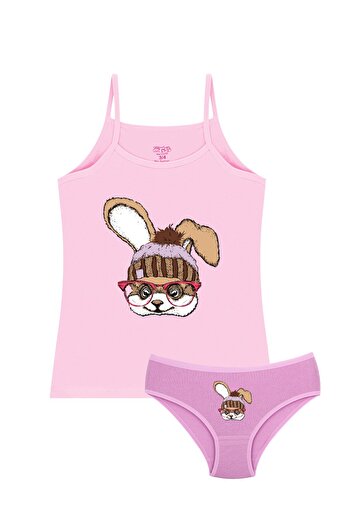 Öts Girl's Undershirt Panties Lycra Pink Rabbit (96% Cotton - 4% Elastane)