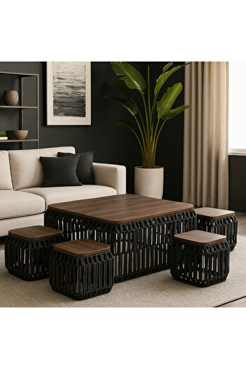 Vi Markets 4+1 porcelain table set with wooden tops