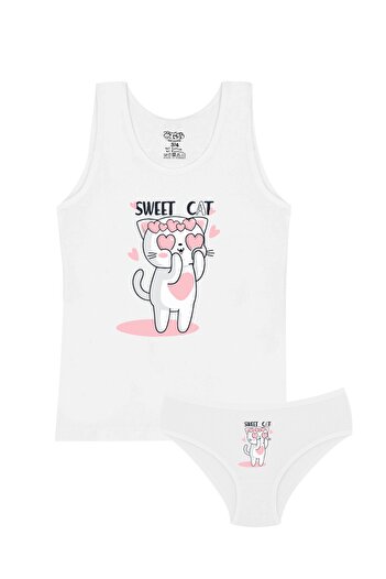 Öts Girl's Undershirt Panties Lycra White Cat (96% Cotton - 4% Elastane)