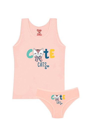 Öts Girl's Undershirt Panties Lycra Salmon Cat (96% Cotton - 4% Elastane)