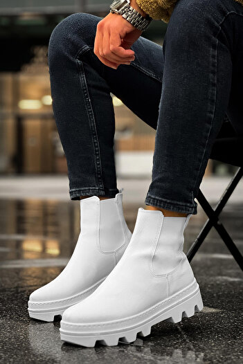 BASOLES White Men's Chelsea Boots Winter Boots Thick Sole