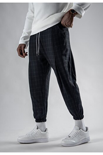 Superbluemexico Unisex Plaid Patterned Jacquard Jogger Pants