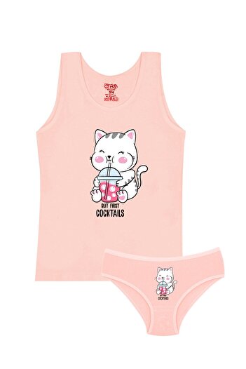 Öts Girl's Undershirt Panties Lycra Salmon Cat (96% Cotton - 4% Elastane)