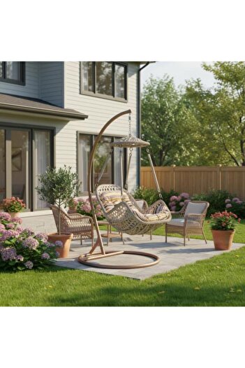 Family Ship Hanging Rattan Swing Chair for Garden - Gray