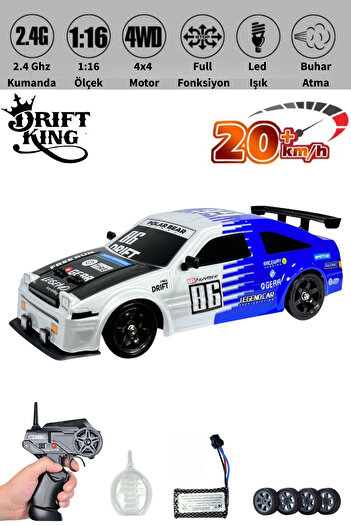 giffy Oyuncak Uzaktan Kumandalı 4X4 Buhar Atan Drift Arabası 20 KM/H Hız Drift Tekerler 7.4 V Şarjlı