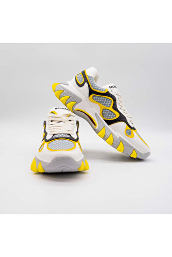 BALMAIN Sneakers Rubberized Leather - Gradient White-Yellow