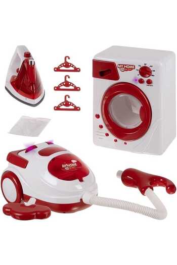 My Home Set de electrocasnice pentru copii - Aspirator, Mașină de spălat, Fier de călcat, Umerașe