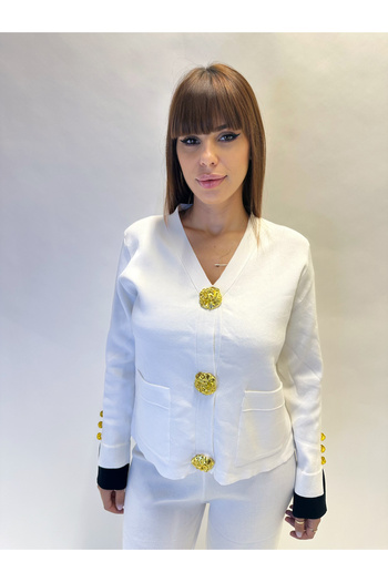 IFASTFASHION Elegant women's set with blouse and wide pants - gold details, loose fit, soft material