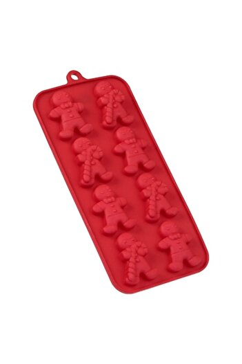 SHOPIENS Silicone Baking Mold, 8 Compartments, Gingerbread Man, Red, 21x10.5 cm