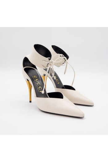 Gucci Ankle-Cuff Leather Pumps - White