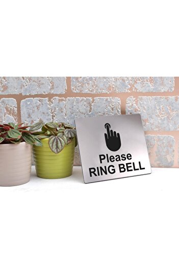 Al Raied Please Ring Bell Sign Adhesive Sticker Notice, SILVER/GOLD/BLACK engraved with Universal Icon