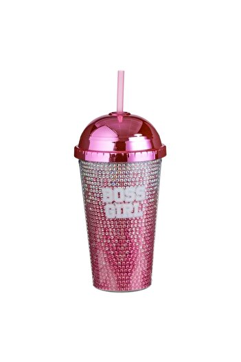 ANTBRO Plastic Cup, Boss Girl, Fuchsia, Double Wall, Lid and Straw, 475ml