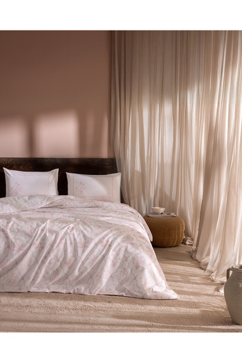 Madame Coco Rotule Single 100% Cotton Ranforce Embroidered Duvet Cover Set - Powder