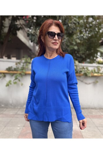DenizEge Pulover cu dungi cu decolteu în V Saks Blue