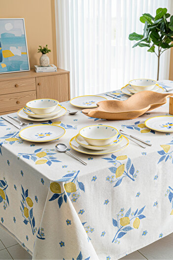 RUBİ PORSELEN Lemon Patterned - Soft Textured Linen Tablecloth 160X220 cm – Lemon Patterned