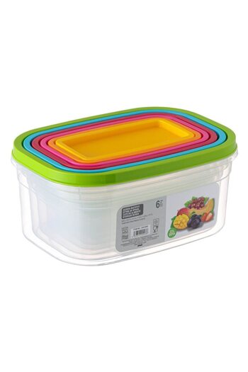 ANTBRO Set Food Containers, 6 Pieces, 400-3700 ml Capacity, Transparent Plastic, Multicolor Lids, MYONNA IT