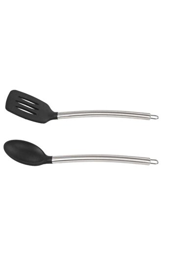 Epinox Silicone Black Kitchen Set 2 (Silicone Spoon. Silicone Spatula)