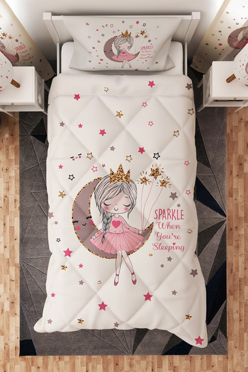 BelezaHome White Moon Girl Patterned Single Children's Quilt Sleeping Set