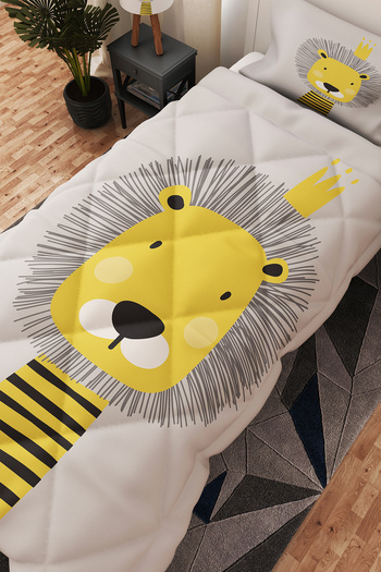 BelezaHome Gray Yellow Lion Patterned Single Children's Quilt Sleeping Set