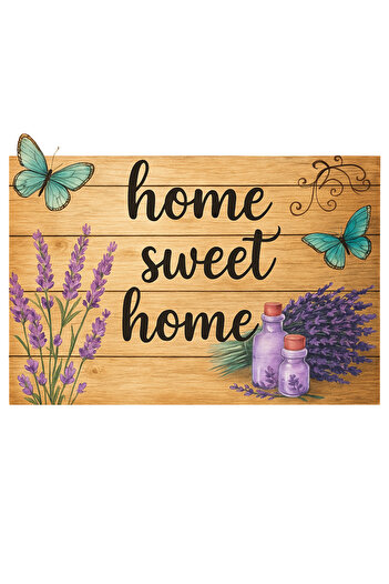 esdekor Home Sweet Home Lavender and Butterfly Patterned Doormat