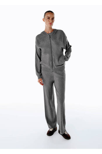 Knitss Merino Wool Blend Hooded Gray Knit Cardigan