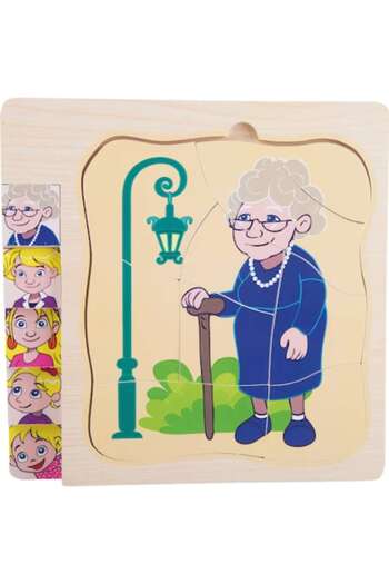 OEM Puzzle educational made of wood with life stages, from baby to grandmother, face model, 28 pieces