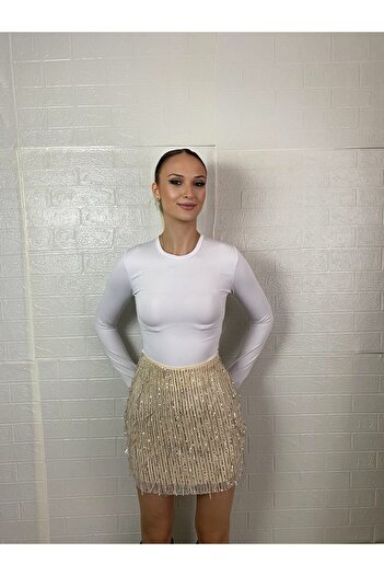 eflora Sequin Tasseled Mini Skirt