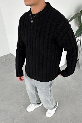 HAFKAGİYİM Black Soft Premium Knitted Relaxed Sweater