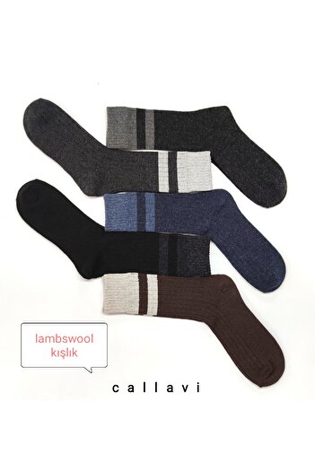 CALLAVI Lambswool Thermal Jacquard Wool Men's Socket Boxed 5 Pairs