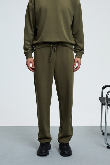 GRIMELANGE Griffin Men's Khaki Sweatpants with Elastic Waistband and Metal Bird's Eye Detail