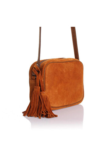 fubileather Genuine Leather Suede Mini Urban Shoulder Strap Bag with Tassel Detail