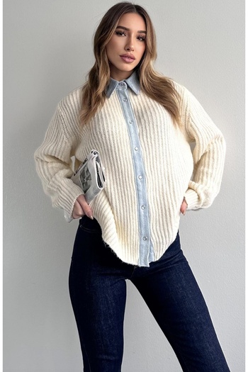fujya Oversize Sofia Knit Cardigan with Jean Collar