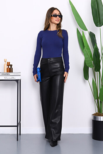 İmajButik Navy Blue Crew Neck Modal Blouse
